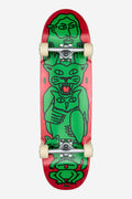 Top view of Punter Cruiserboard Animal Collector showing red deck with green monster artwork and mounted trucks