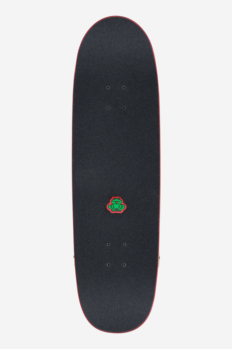 Close up of Punter Animal Collector deck with dark grip tape and a small green creature logo