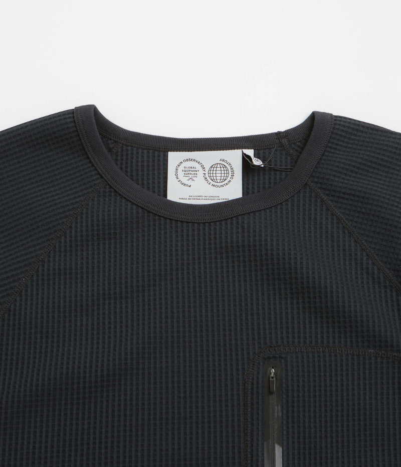 Purple Mountain Observatory Waffle Long Sleeve T-Shirt in Black