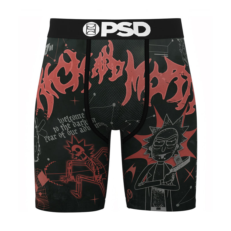 Men's black boxer shorts with red graphic print and PSD logo waistband
