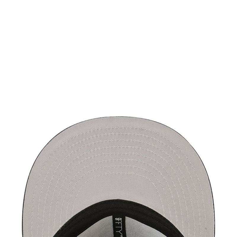 Light gray cap crown with black inner band and stitched mesh panel