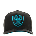 Black A-Frame baseball cap with Raiders shield logo in bright Vice Blue on front
