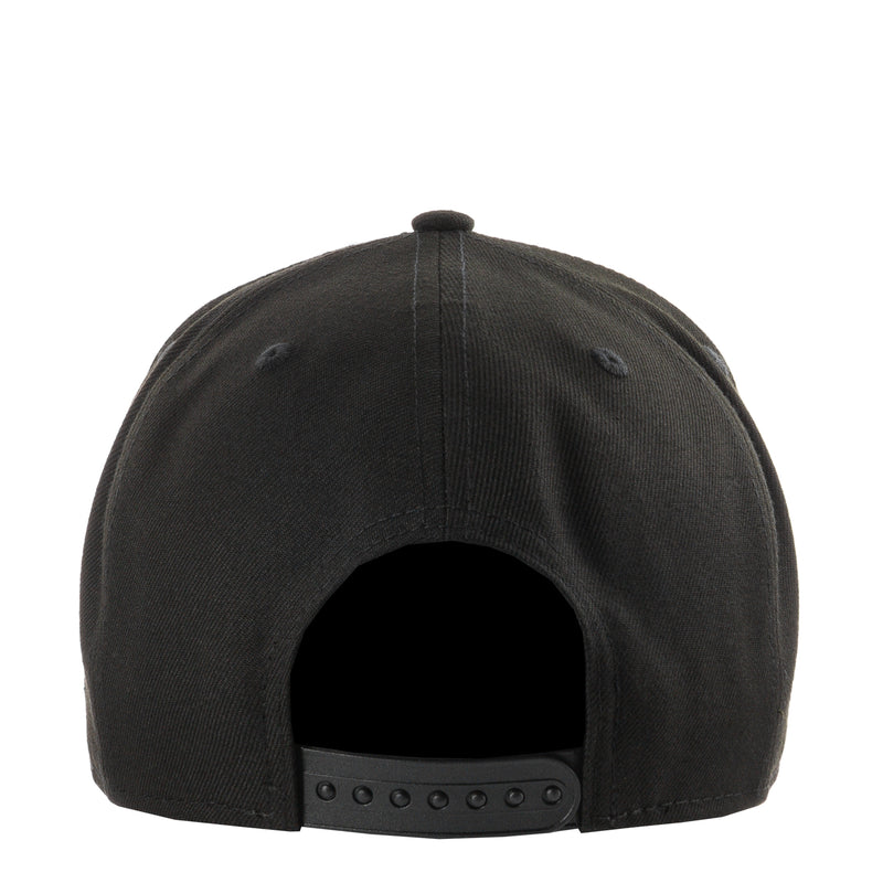 Black A-Frame baseball cap back view with snapback strap and ventilation eyelets
