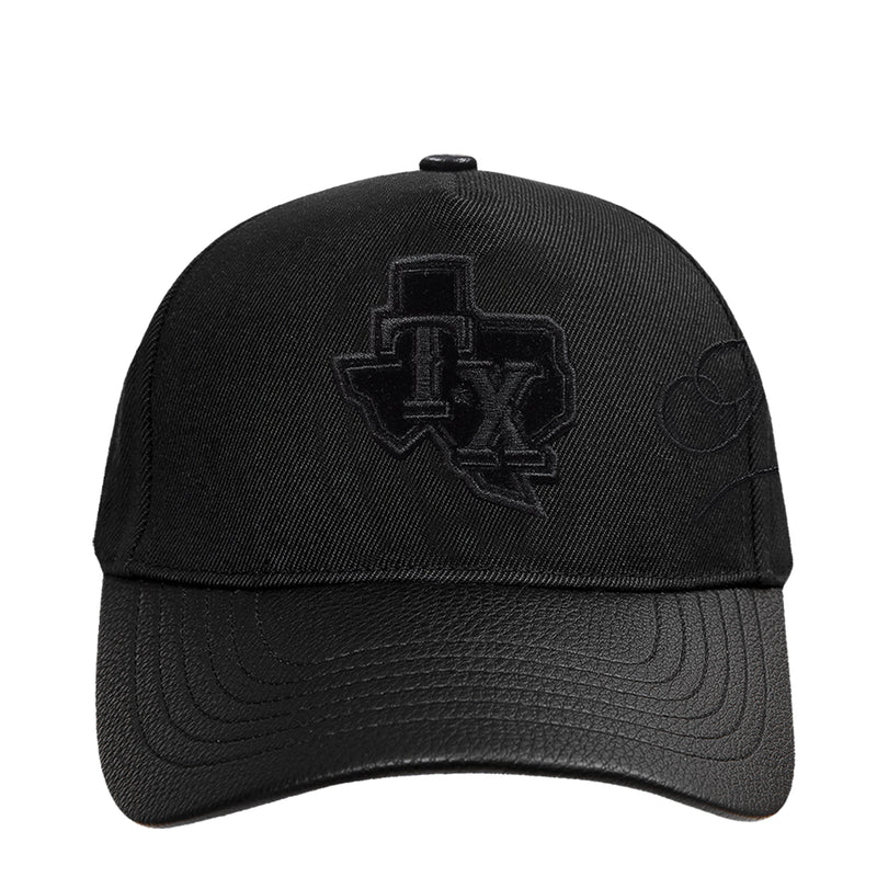 Black low-profile snapback cap with embroidered team logo on front panel