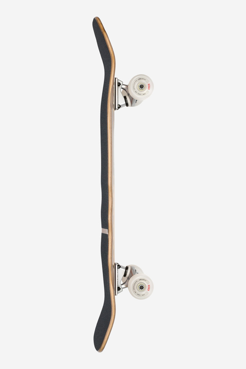Side profile of Restless Cruiserboard 10.0 Axe Man with dark grip tape and white trucks