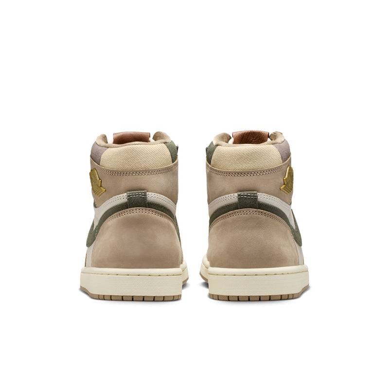 Back view of high-top sneakers with tan heel tabs, sail collars, and rubber cup sole
