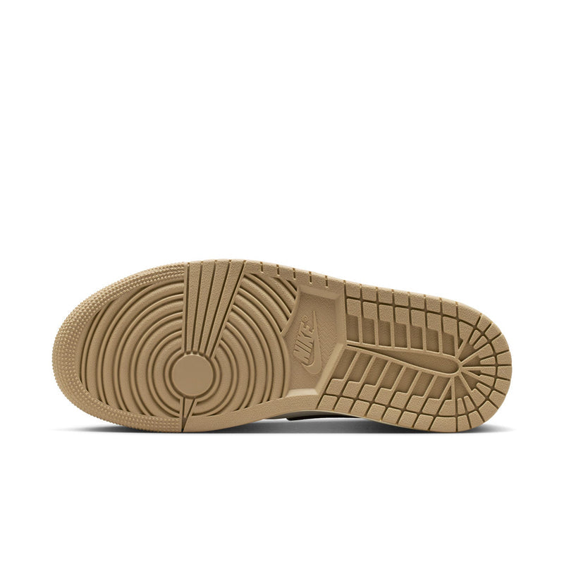 Tan high-top sneaker outsole with grid tread and circular pivot pattern