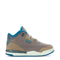 Toddler Jordan Retro 3 sneakers, gray suede with turquoise lining and tan print