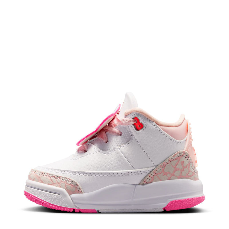 Toddler retro sneakers in light gray with pink laces and pink-trimmed sides