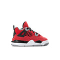 Toddler red, black, and white sneakers with lace-up front and grey sole
