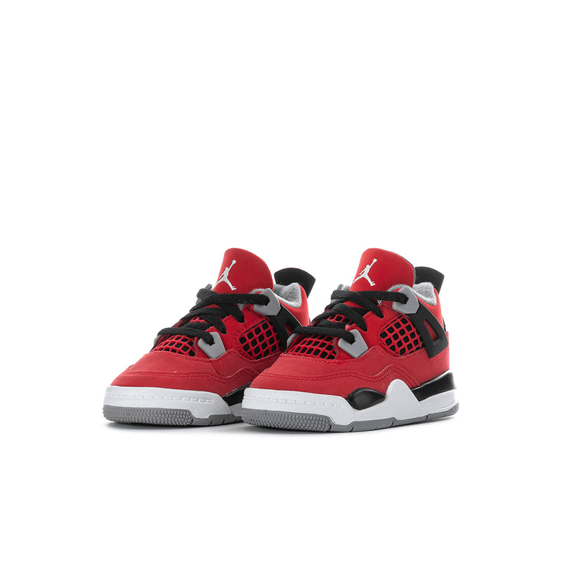 Toddler red and black lace-up sneakers with mesh panels and white midsoles