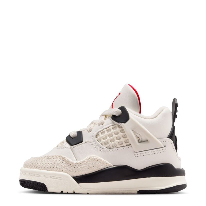 Kids low-top sneakers, sail upper with black details, red tongue accent, lace-up