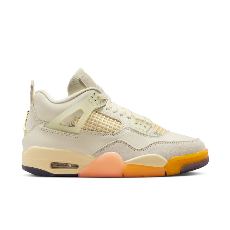 Women’s Retro 4 sneakers in coconut milk with mesh panel and orange-yellow midsole