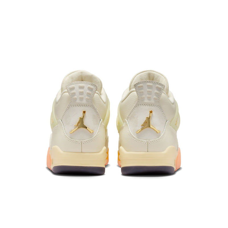 Women’s Retro 4 sneakers, heel view with gold Jumpman logo and color-blocked sole