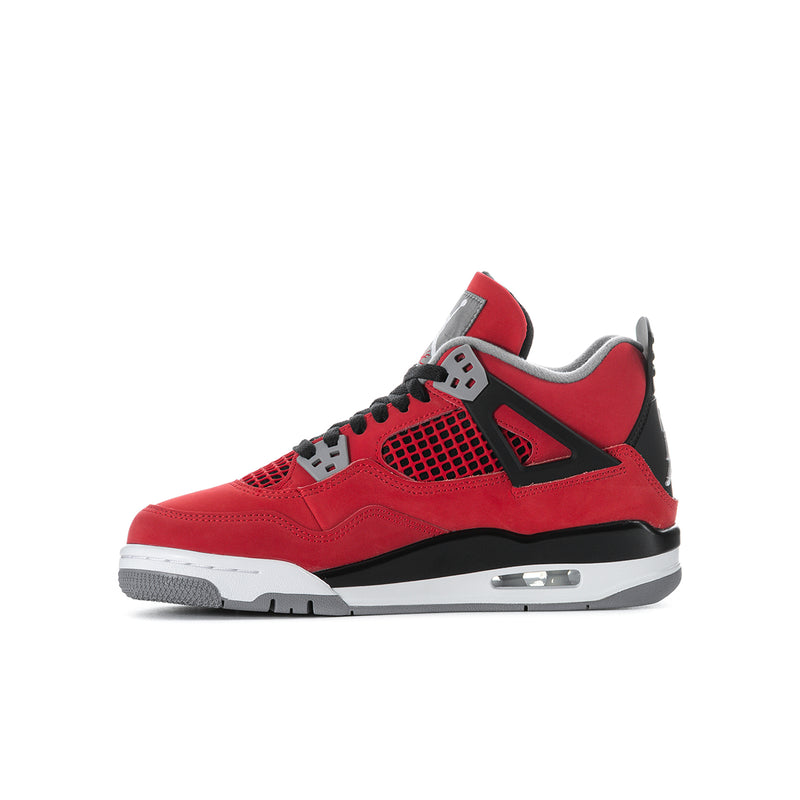 Youth red lace-up sneakers with black side wings, white accents, gray outsole