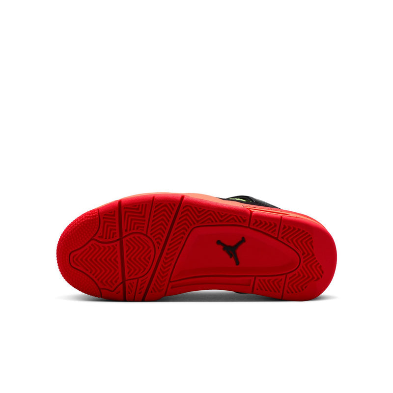 Youth black sneaker outsole with red tread and Air Jordan logo