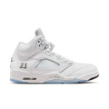 Men's Retro 5 mid-top sneaker in white leather with black accents and lace-up design