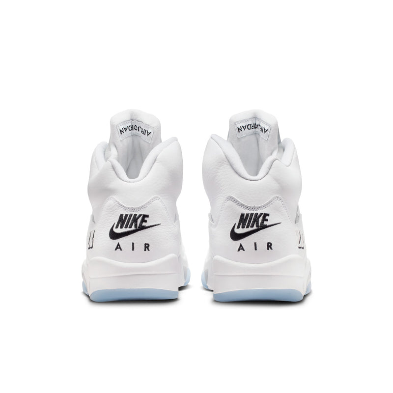 Men's Retro 5 high-top sneakers with white heel tab and Nike Air branding, rear view