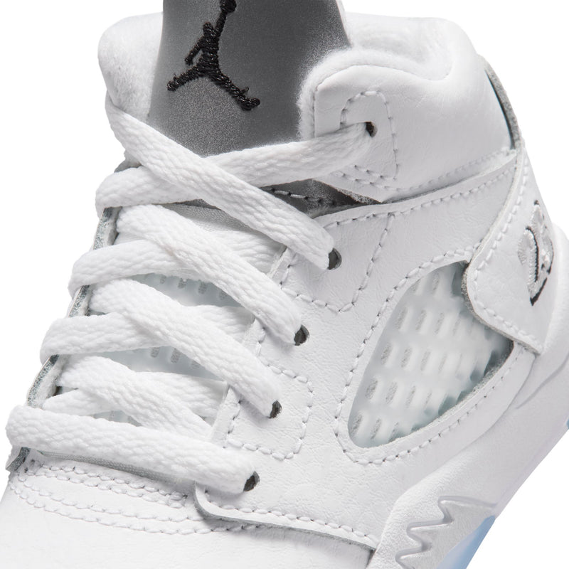 Toddler high-top sneaker upper close-up with white laces and black Jumpman logo