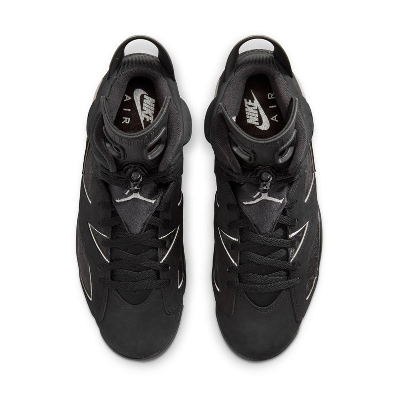 Men's black high-top sneakers, top view with lace-up and tongue details