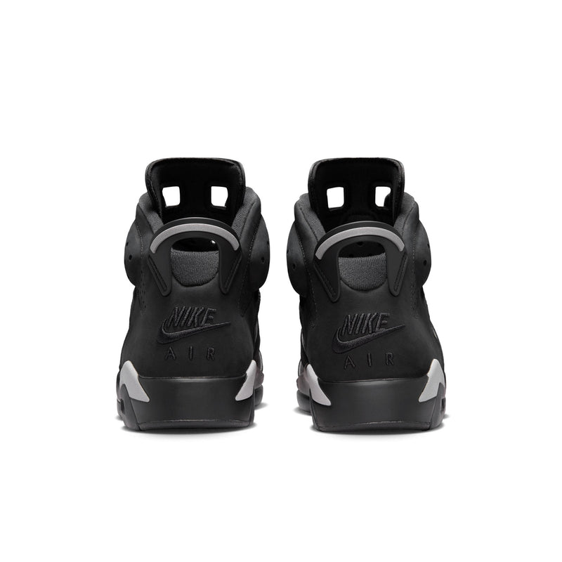 Men's black high-top sneakers, heel view with Air logo and pull-tab