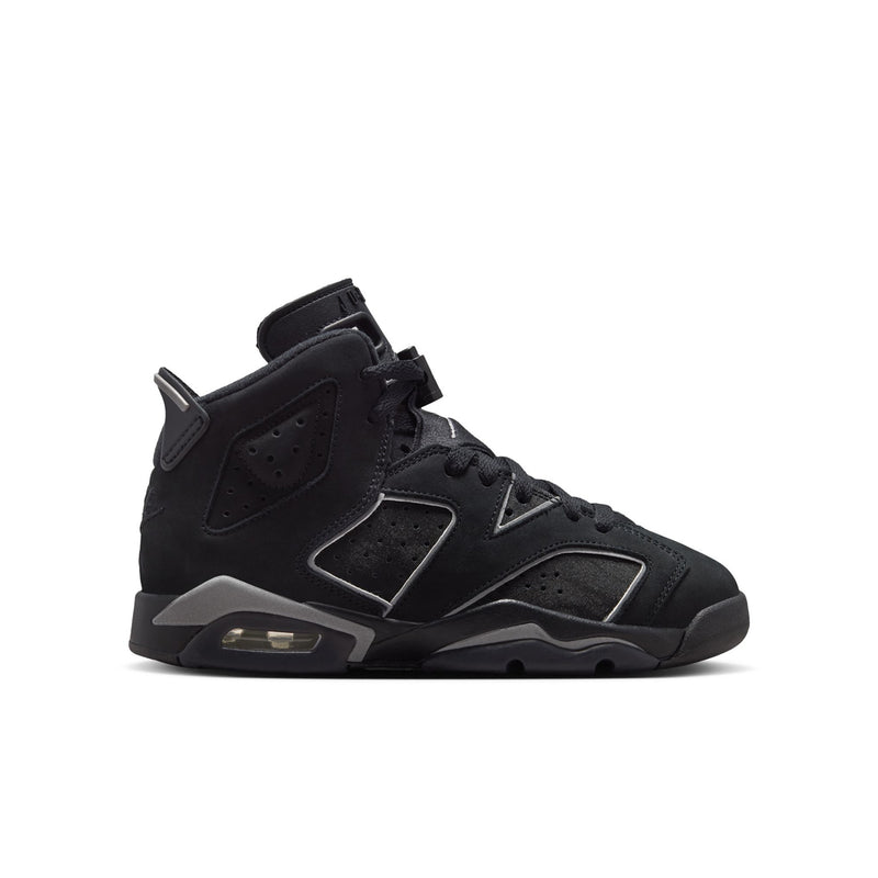 Youth black high-top sneakers, front three-quarter angle