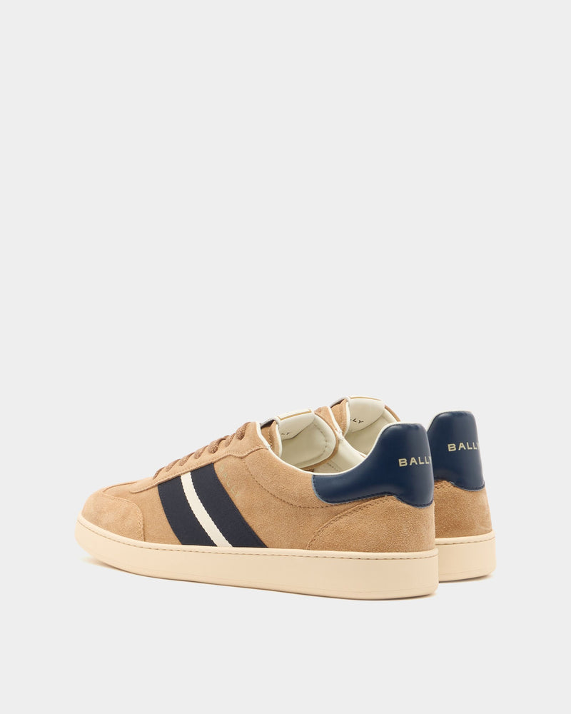 Retro Crest Sneaker in Beige Suede and Blue Leather