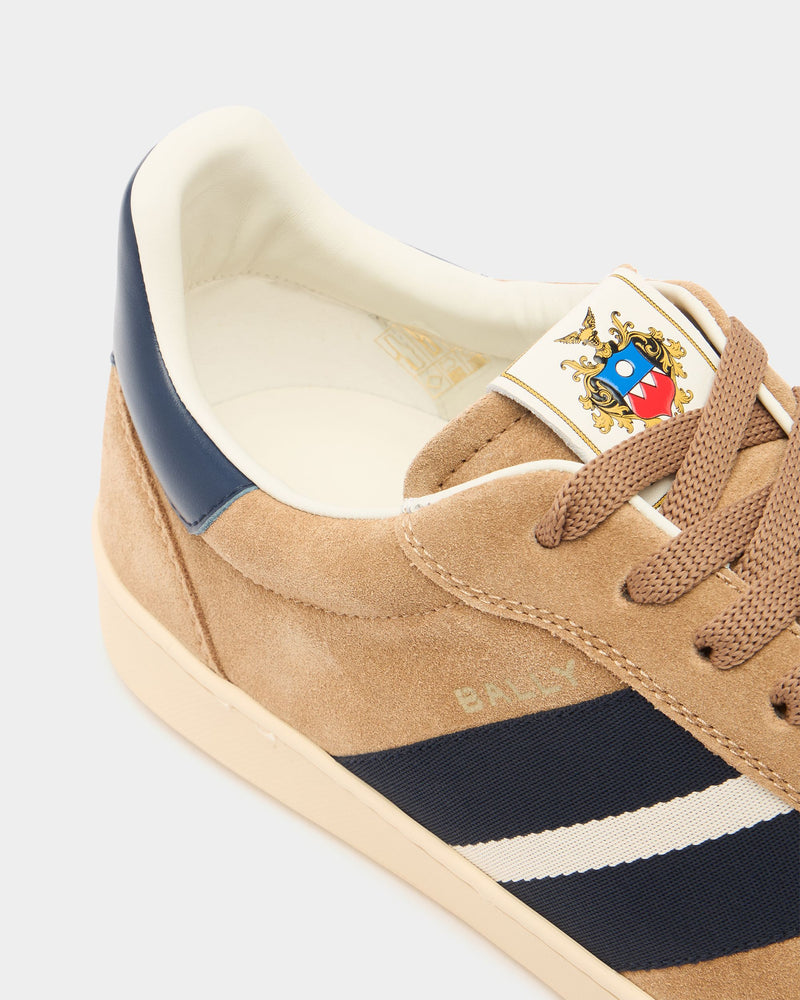 Retro Crest Sneaker in Beige Suede and Blue Leather