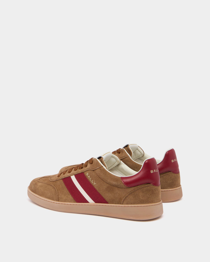 Retro Crest Sneaker in Beige Suede and Red Leather