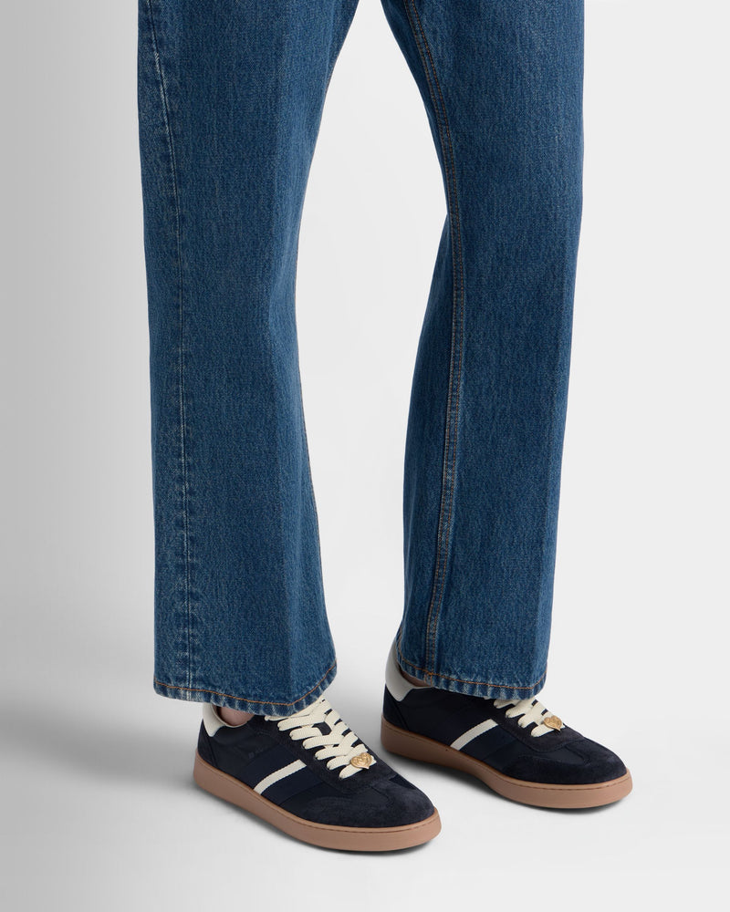 Retro Crest Sneaker in Navy Blue and White Fabric