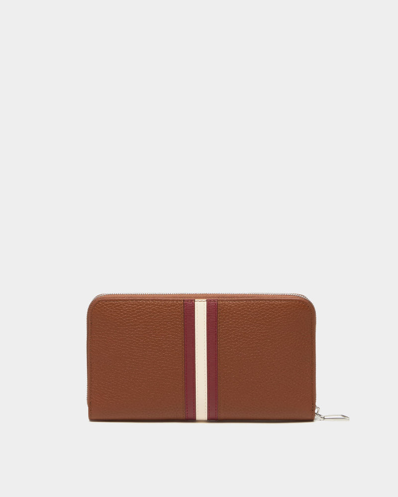 Ribbon Zip Around Wallet in Amber Brown Grained Leather
