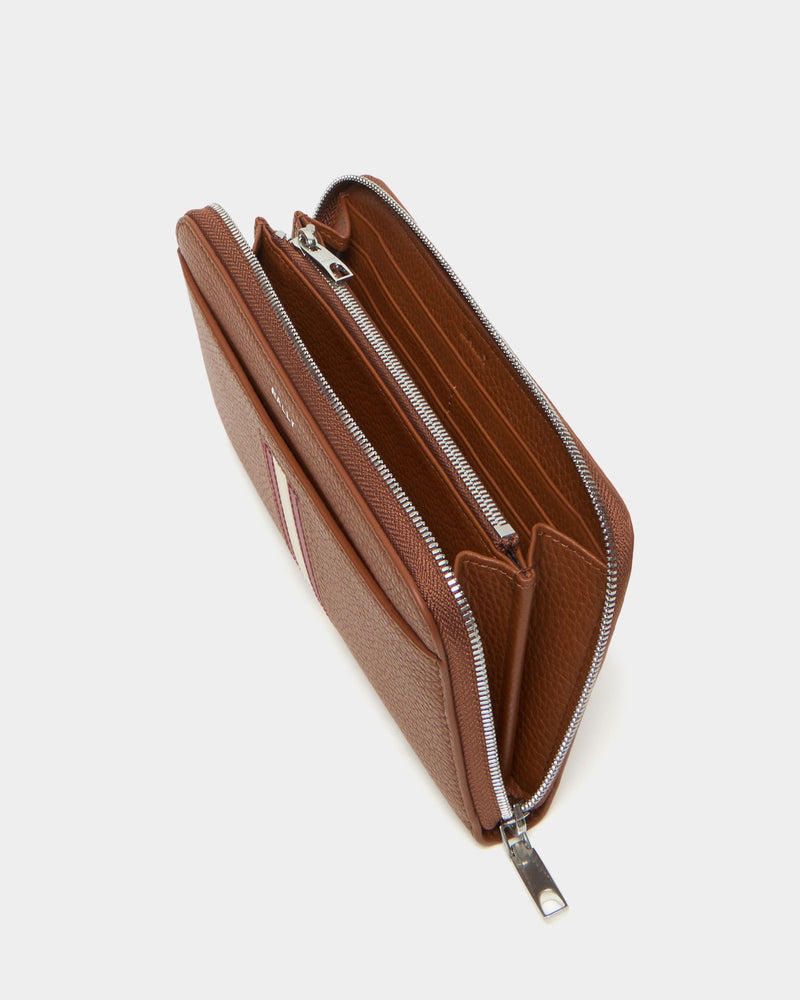 Ribbon Zip Around Wallet in Amber Brown Grained Leather