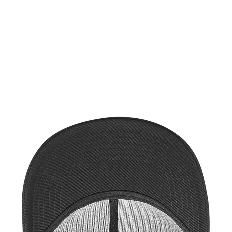 Black snapback cap interior with stitched headband and back opening