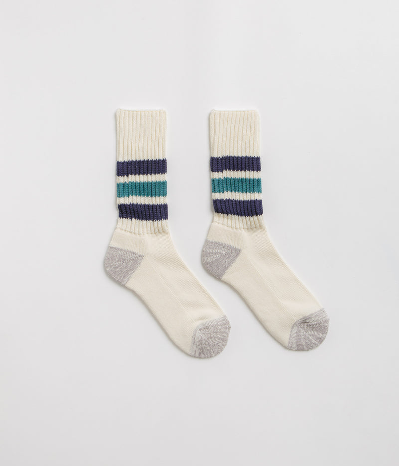 RoToTo Coarse Ribbed Socks in Navy Blue and NW Green