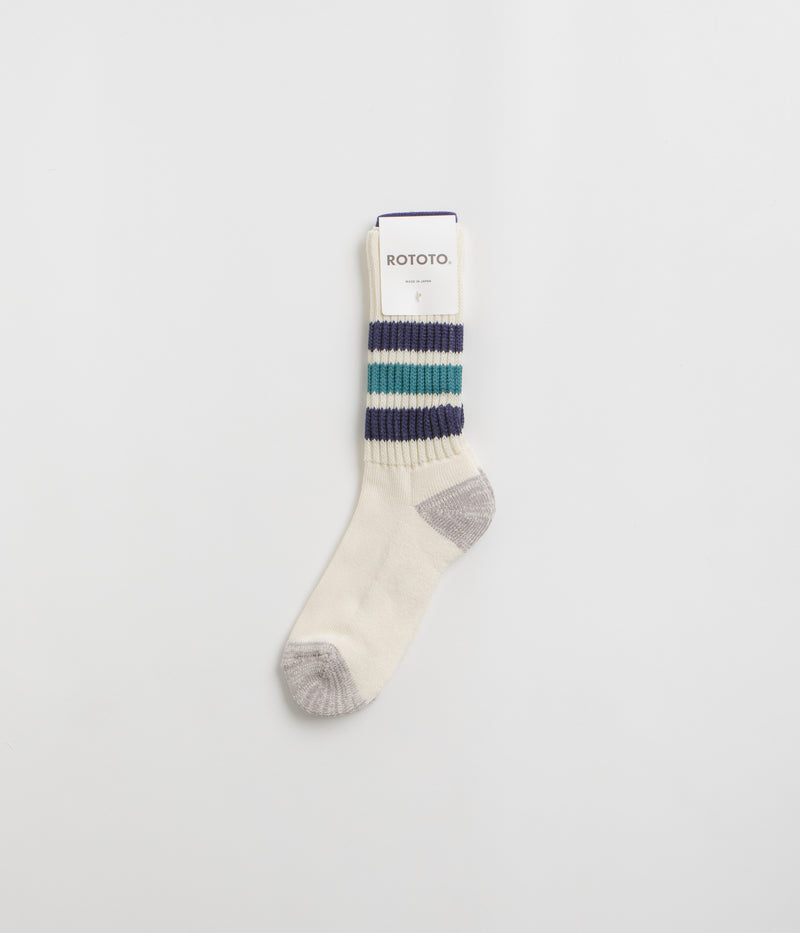 RoToTo Coarse Ribbed Socks in Navy Blue and NW Green