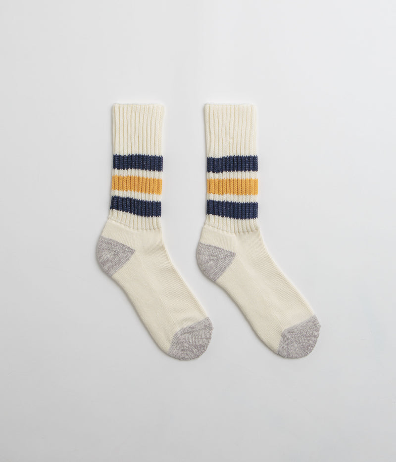 RoToTo Coarse Ribbed Socks in Navy and Yellow