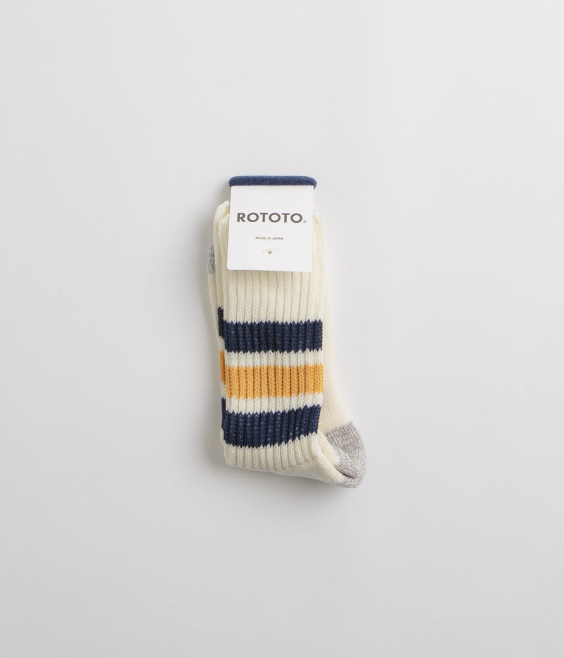 RoToTo Coarse Ribbed Socks in Navy and Yellow