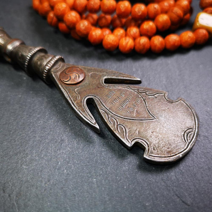 Round Kartika Knife 4.33" - Tibetan Buddhist art, detailed view