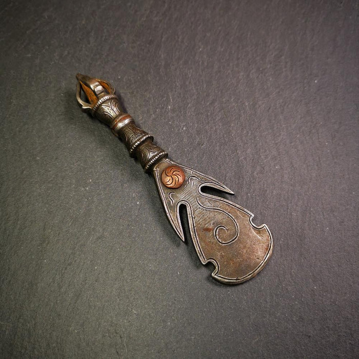 Round Kartika Knife 4.33" - Tibetan Buddhist art, close-up detail
