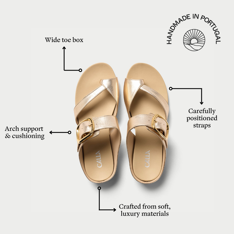 Ruby champagne sandals for bunions tip view
