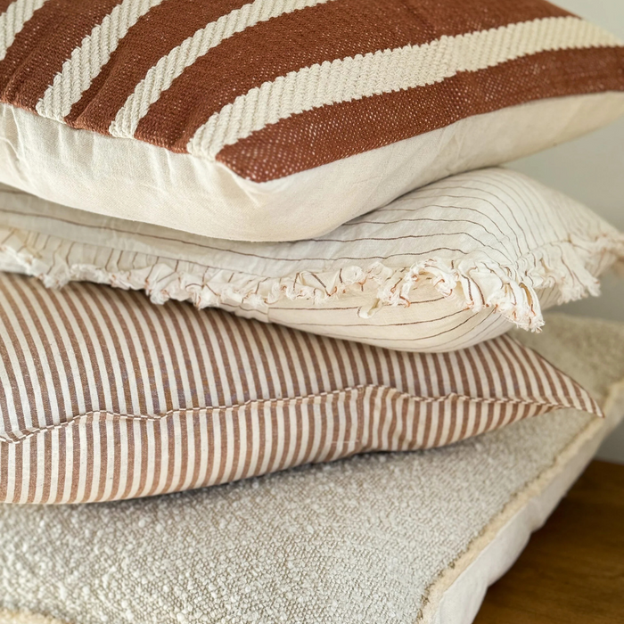 Rust Pinstripe Ruffle Cushion