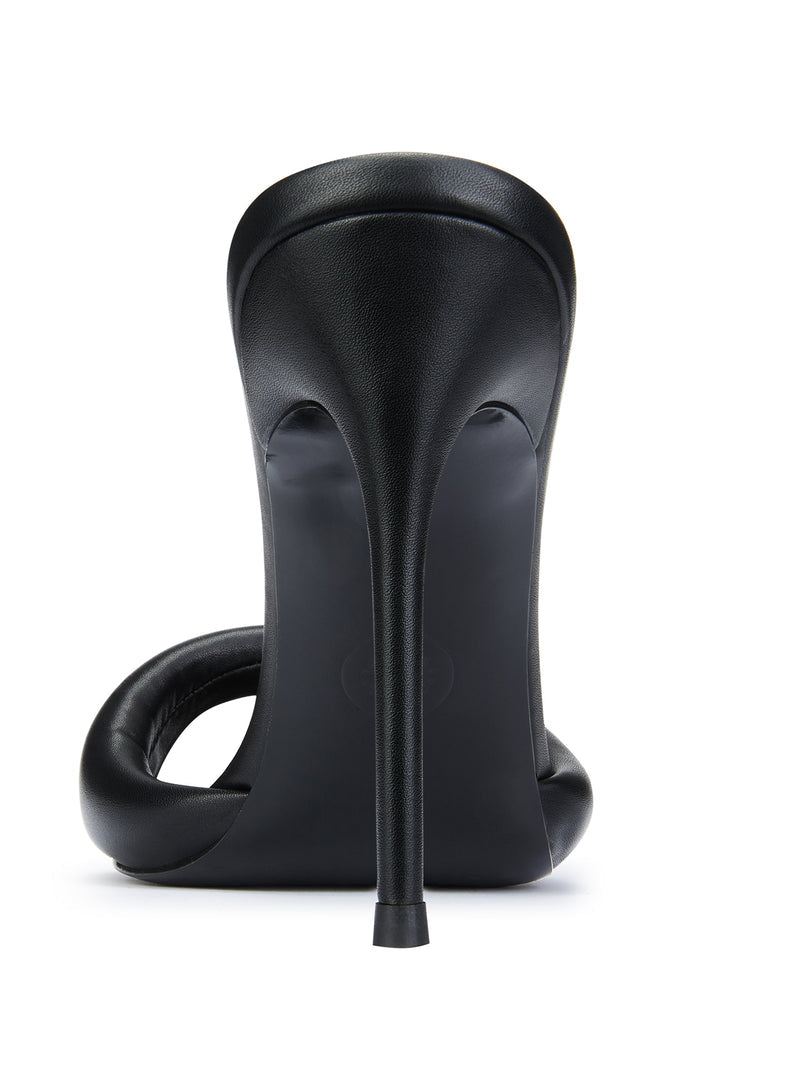 Femme LA Saint Slipper in Black – back view showing slim stiletto and padded toe strap silhouette from behind