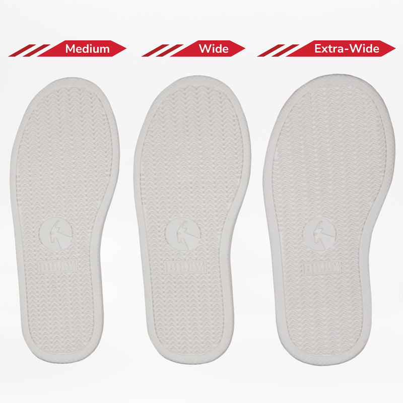 Three dark grey “SALE - Dark Grey BILLY D|R II Short Wrap Low” shoes by BILLY Footwear are shown side by side in Medium, Wide, and Extra-Wide widths—great for AFO-friendly or adaptive kids’ footwear needs.