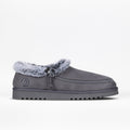 The BILLY Footwear Women's Cozy Slipper in charcoal features a textured sole, faux fur lining, and a full wrap zipper on the upper, shown against a plain white background.