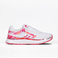 The SALE - Women's Pink Marble BILLY Sport Inclusion sneaker by BILLY Footwear features a white mesh upper, pink and orange marble accents, and a pink outsole, shown in side view. Enjoy stylish accessible athletic shoes for all.