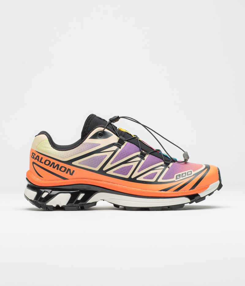 Salomon XT-6 Shoes in Black and Almond Cream / Dragon Fire