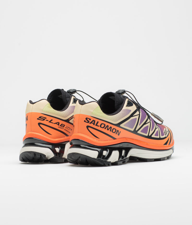 Salomon XT-6 Shoes in Black and Almond Cream / Dragon Fire
