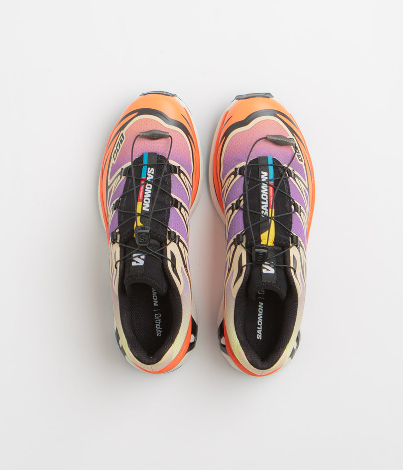 Salomon XT-6 Shoes in Black and Almond Cream / Dragon Fire