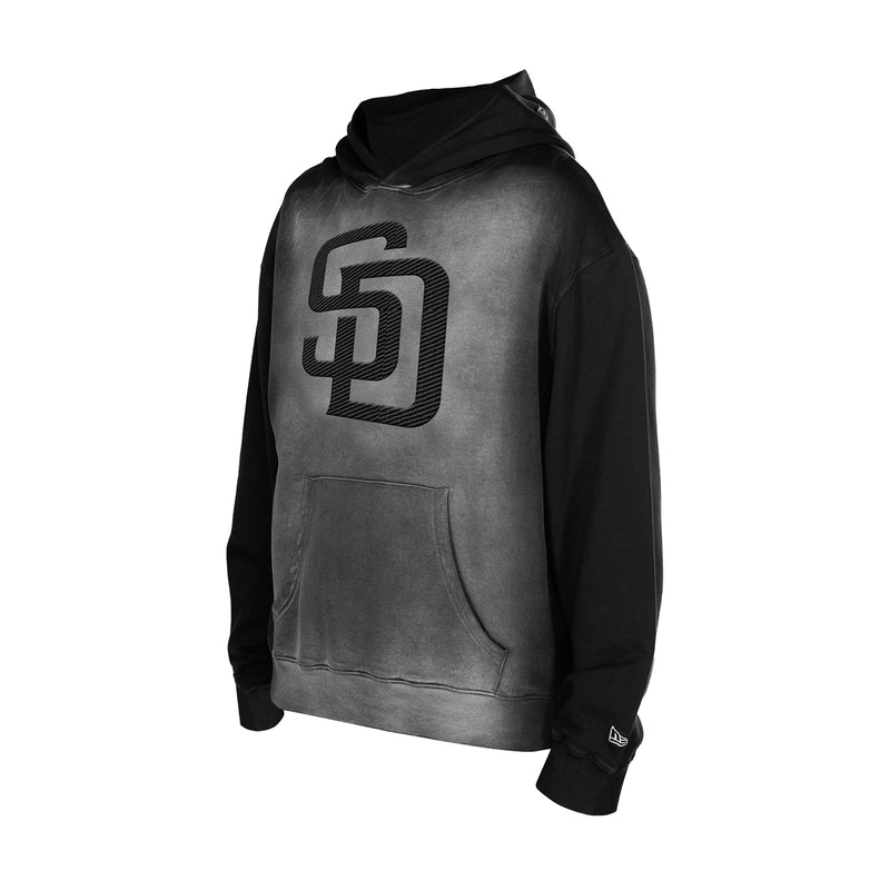 Men's black faded hoodie with large SD logo print and front kangaroo pocket
