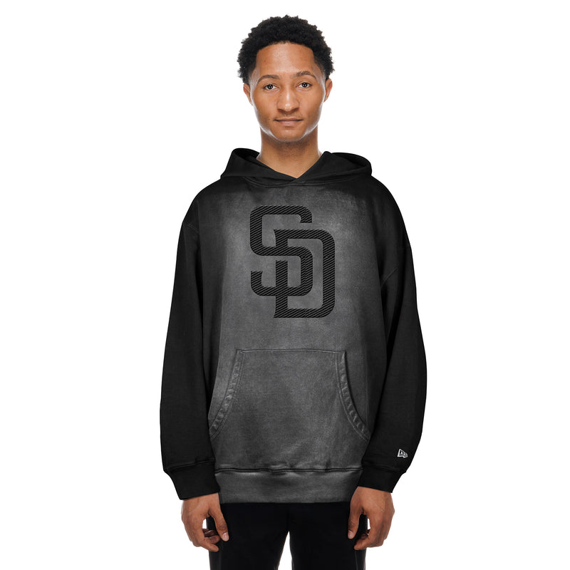 Men's black faded hoodie with SD logo on chest, adjustable hood and kangaroo pocket